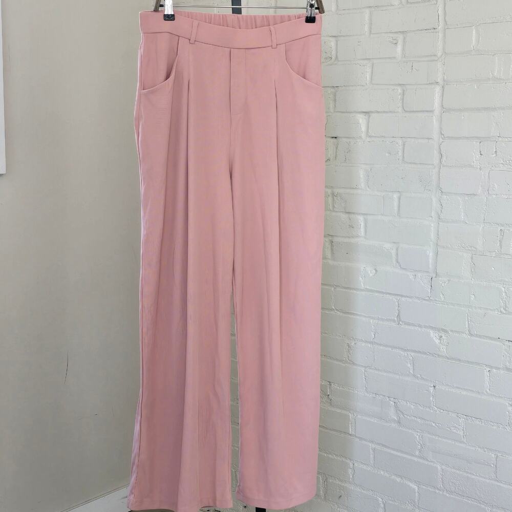 Santiny Dusty Pink Waffle Knit Wide Leg Pants┃Pastelcore Coquette Workwear XL